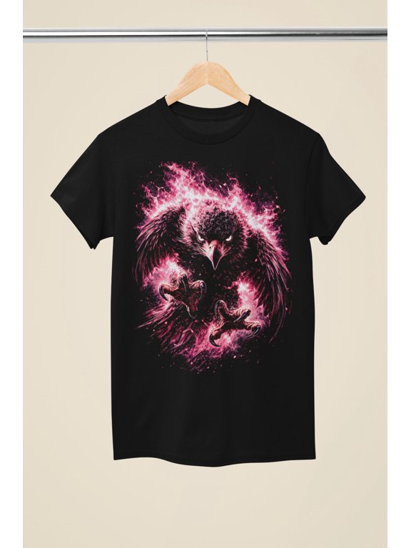 Pink Flame Eagle Neon Fire Bird Dark Fantasy Raptor Unisex Black T-Shirt