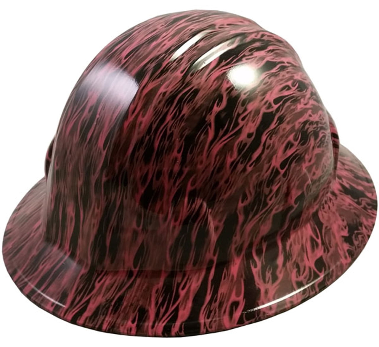Pink Flame Hydro Dipped Hard Hats Full Brim Style with 4 Pt Suspension