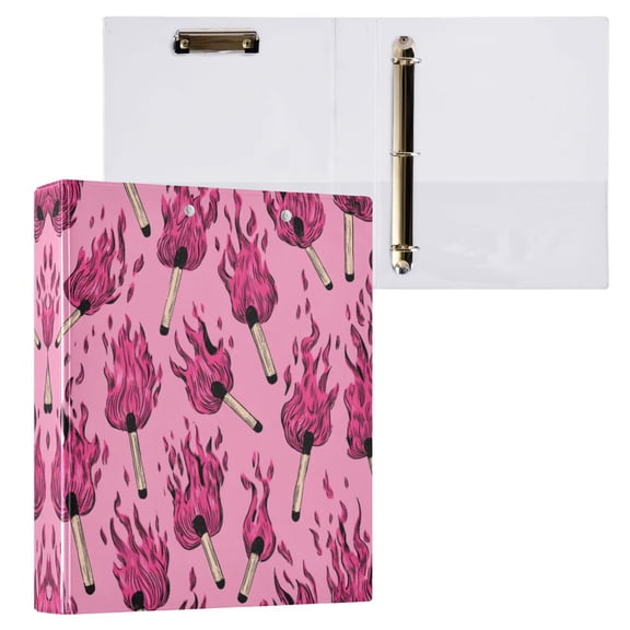 Pink Flames Pattern 3 Ring Hardcover Binders 1.5in Round Rings for Letter-Size Folder Paper Organizer Pockets for Office Student Recipe