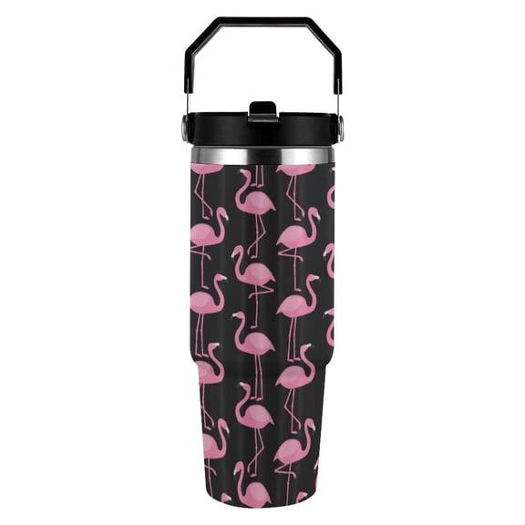 Pink Flamingo 30 oz Stainless Steel Tumbler with Handle， Insulated Travel Coffee Mugs Cup Gifts for Men Women Kids
