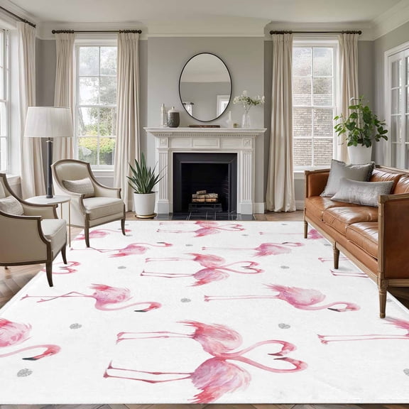 Pink Flamingo 6'x9' Area Rug for Living Room, Summer Tropical Animals Washable Non-Slip Floor Mat Rugs for Bedroom Dining Room, Indoor Large Carpet for Classroom, Nursery Rugs for Playroom