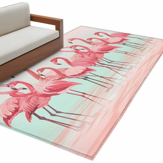 Pink Flamingo Area Rug 3x5 FT, Non Slip Entryway Bedside Carpet, Summer Tropical Flamingo Hawaii Animals Washable Soft Floor Carpet Indoor Mat Non-Shedding Throw Rug for Dorm Kitchen Home Office