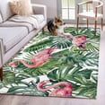 thumbnail image 1 of Pink Flamingo Area Rugs 2.7'x5', Washable Small Throw Rugs for Kitchen Bedroom, Summer Tropical Plants Green Leaves Indoor Outdoor Rug Non-Slip Low Pile Carpet Runner Reversible Floor Mats, 1 of 8
