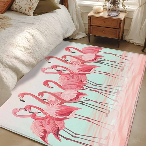 Pink Flamingo Area Rugs 3x5 for Living Room, Summer Tropical Flamingo Hawaii Animals Non Slip Washable Rug Runner, Low Pile Indoor Floor Carpet Mat Bathroom Rugs for Bedroom, Kids Room