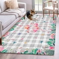 thumbnail image 1 of Pink Flamingo Area Rugs 4'x6', Washable Small Throw Rugs for Office Bathroom, Green Summer Tropical Botanical Grey Plaid Indoor Outdoor Rug Non-Slip Low Pile Carpet Runner Reversible Floor Mats, 1 of 8