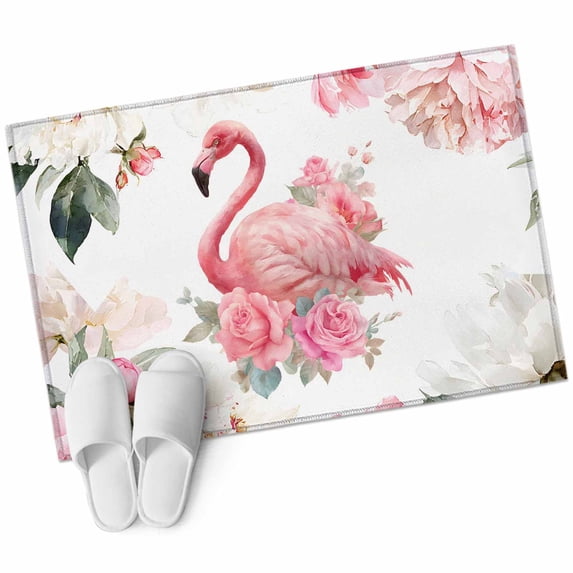 Pink Flamingo Area Rugs Collection 2'x3', Watercolor Flowers Spring Floral Leaf Plant Non Slip Indoor Rectangle Throw Runner Rug Floor Mat Carpet for Living Room Dining Table Bedroom Nursery