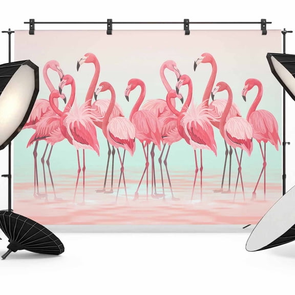 Pink Flamingo Backdrop for Photography,Fabric Photo Background Backdrop,Summer Tropical Flamingo Hawaii Animals Photo Booth Background for Portrait Photoshoot Video Wedding Decoration Banner 10x8ft