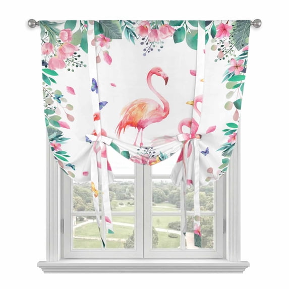Pink Flamingo Balloon Curtains for Living Room/French Door, Tropical Botanical Summer Butterfly Flower Tie Up Curtains 63 Inch Length Energy Saving Kitchen Curtains Shades for Windows 42"x63"