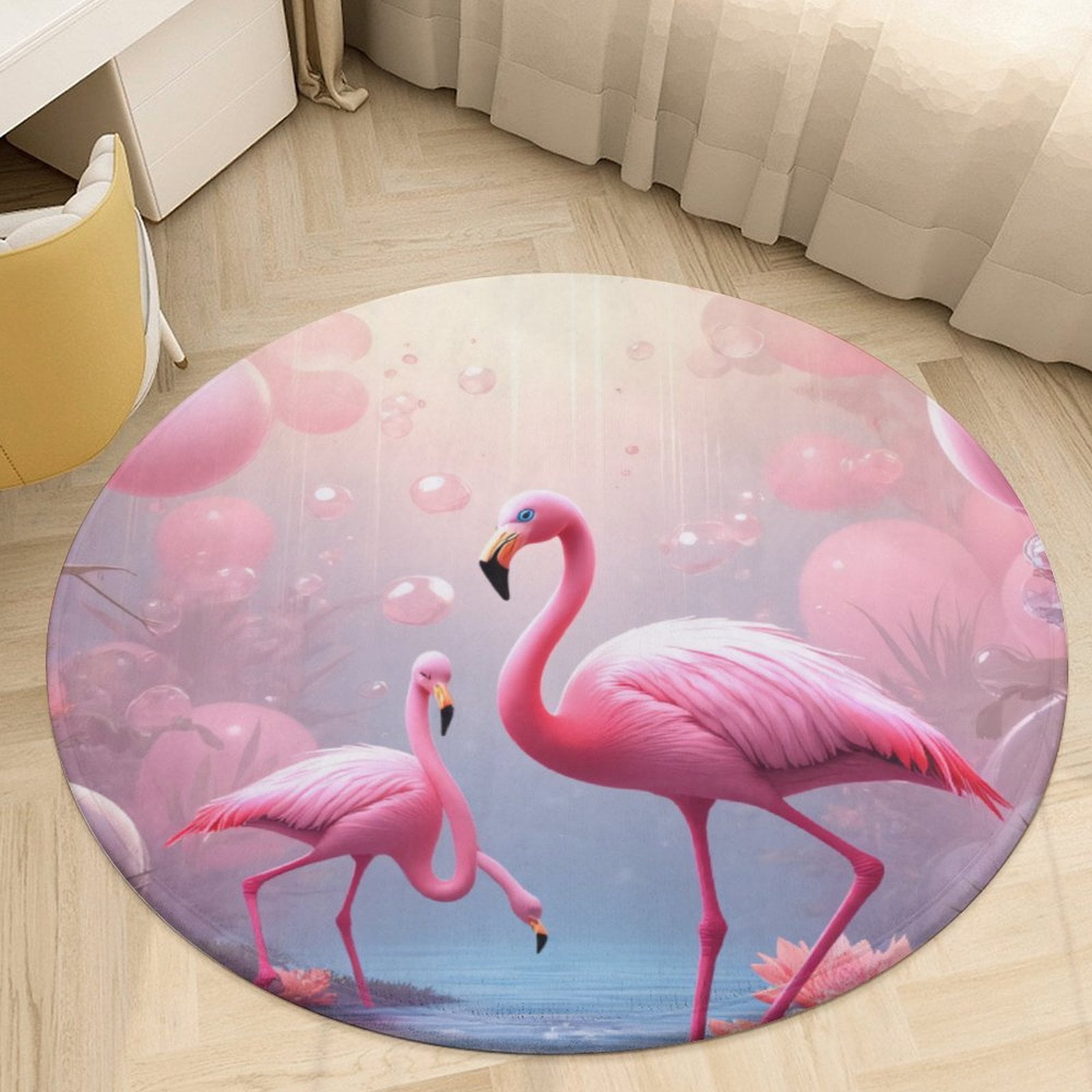 Pink Flamingo Balloon Garden Round Area Rugs for Bedroom Living Room ...