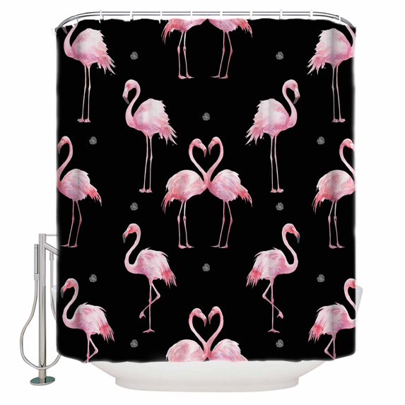 Pink Flamingo Bathroom Shower Curtains with 12 Hooks Polyester Waterproof Shower Curtain for Stalls and Bathtubs Summer Tropical Animals Black Decorative Bathroom Privacy Curtain 36x78 Inches