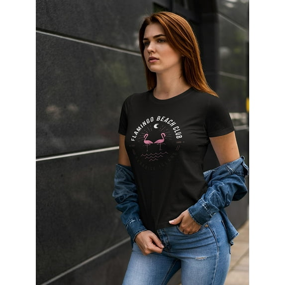 Pink Flamingo Beach Club T-Shirt Women -Image by Shutterstock, Female x-Large