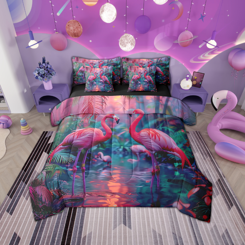 pink-flamingo-bedding-comforter-sets-7pcs-dreaming-jungle-bed-in-a-bag