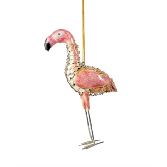 Pink Flamingo Bird Articulated Cloisonne Metal Christmas Tree Ornament Animal