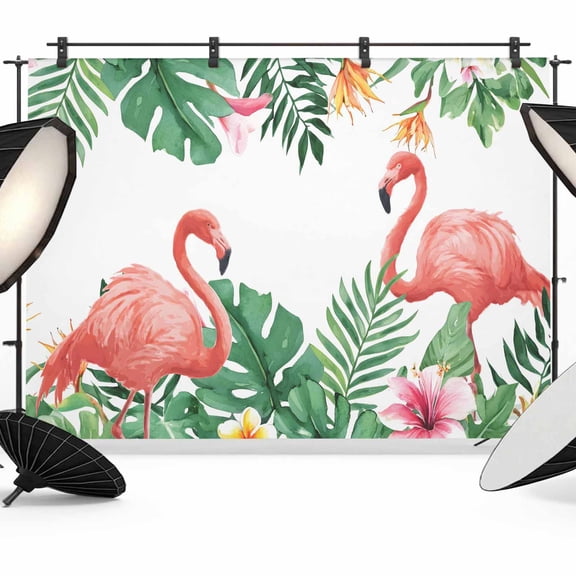 Pink Flamingo Birds Backdrop for Photoshoot,Photography Photo Studio Background Wall Backdrop,Summer Tropical Plants Flowers Back Drop Banner Panel for Portraits Wedding Party Live Streaming 10x8Ft