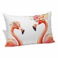 thumbnail image 1 of Pink Flamingo Birds Pillow Covers, Linen Long Throw Pillow Case, Summer Animals Floral Abstract Art Holiday Pillow Protector Decorative Cushion Cover for Living Room/Bedroom 16" x 24", 1 of 8