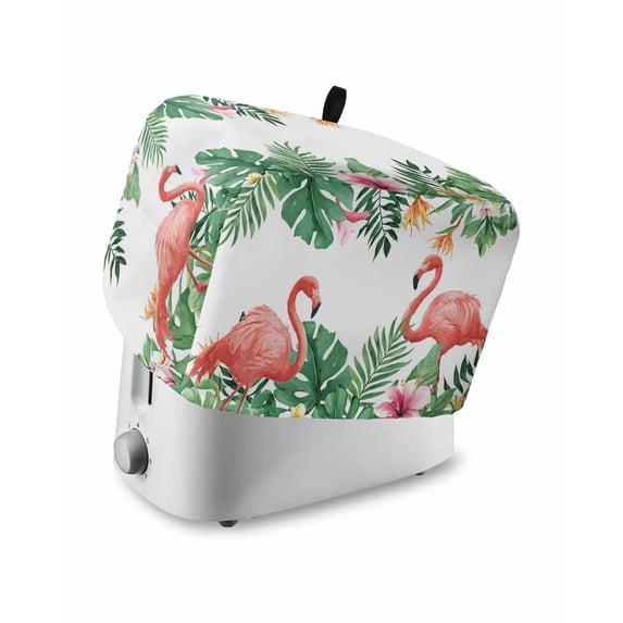 Pink Flamingo Birds Small Toaster Cover 2 Slice, Kitchen Appliance Covers, Summer Tropical Plants Flowers Toaster Oven Cover with Loop, Bread Machine Cover Polyester Dust Cover Protection