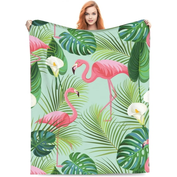 Pink Flamingo Blanket Gifts for Adult Women & Girls Bed for Living Room Bedding Couch Soft Warm Lightweight Cozy Throw Cute Flamingos and Flowers Blankets Farmhouse Christmas Decor 60x80in