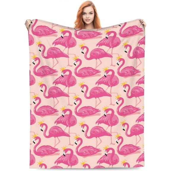 Pink Flamingo Blanket Gifts for Kids Adults Soft Warm Lightweight Cozy Cute Crown Flamingos and Tropical Throw Blankets for Bed Living Room Sofa Couch Birthday Decor 50x60in