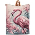 thumbnail image 1 of Pink Flamingo Blanket Gifts for Kids Adults Soft Warm Lightweight Cozy Cute Flamingos Floral Throw Blankets for Bed Living Room Sofa Couch Birthday Decor 50x60in, 1 of 6