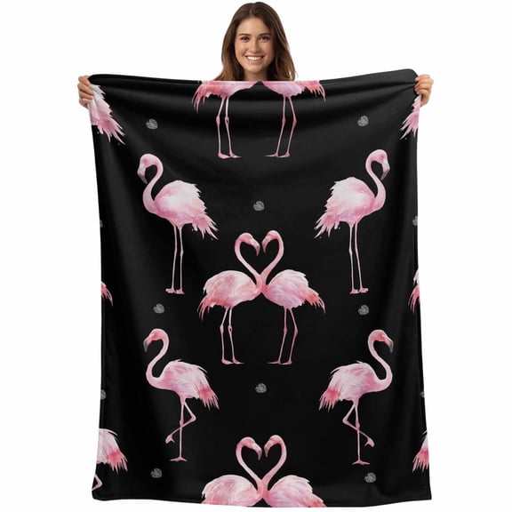 Pink Flamingo Blanket Soft Cozy Warm Throw Blanket for Couch, Plush Fuzzy Flannel Fleece Blankets for Sofa, Summer Tropical Animals Black Bed Blankets Lightweight Gifts for Women, 40"x50"