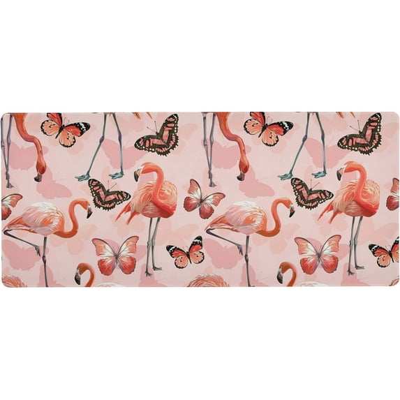 Pink Flamingo Butterfly Large Gaming Mouse Pad Big Mousepad Mice Keyboard Mat with Non-Slip Rubber Base for Computer Laptop Home & Office, 31.5 X 11.8 inch
