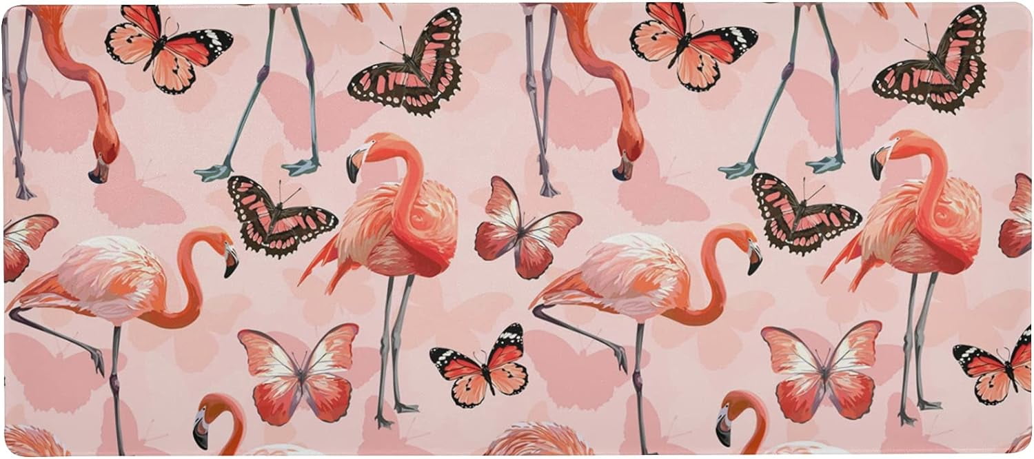 Pink Flamingo Butterfly Large Gaming Mouse Pad Big Mousepad Mice Keyboard Mat with Non-Slip Rubber Base for Computer Laptop Home & Office, 35.4 X 15.7 inch