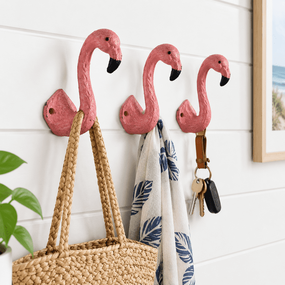 Pink Flamingo Cast Iron Wall Hook 4 Inch (set Of 3)