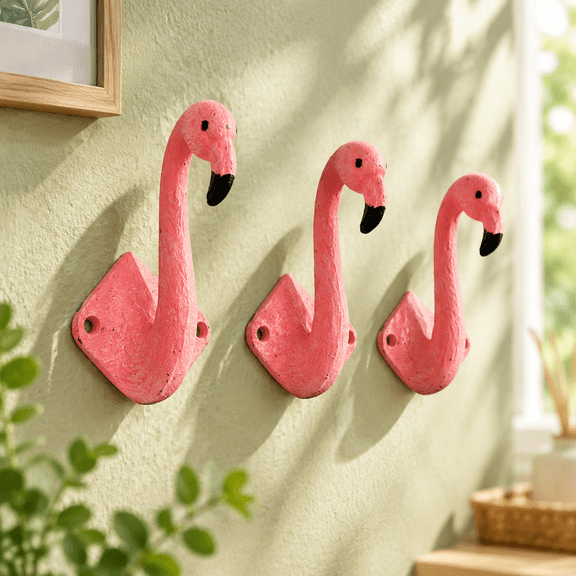 Pink Flamingo Cast Iron Wall Hook 4 Inch (set Of 3)