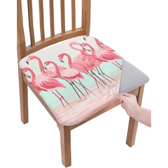 Pink Flamingo Chair Seat Covers for Dining Room Stretch Chair Seat Covers Set of 2, Summer Tropical Flamingo Hawaii Animals Chair Seat Protector Cushion Slipcovers for Kitchen Restaurant Office