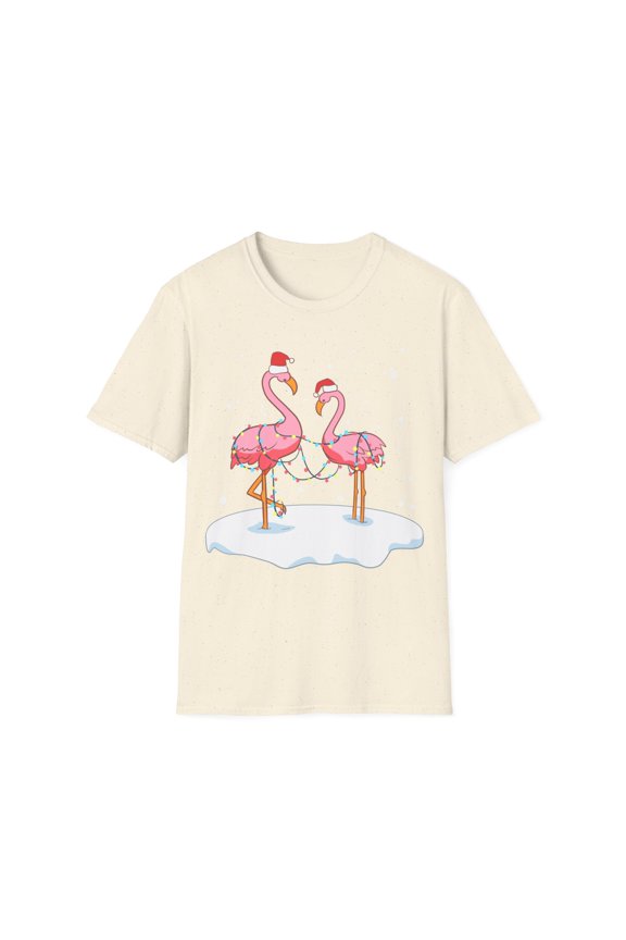Pink Flamingo Christmas Lighting Xmas Tree Santa Hat Novelty Unisex T-Shirt