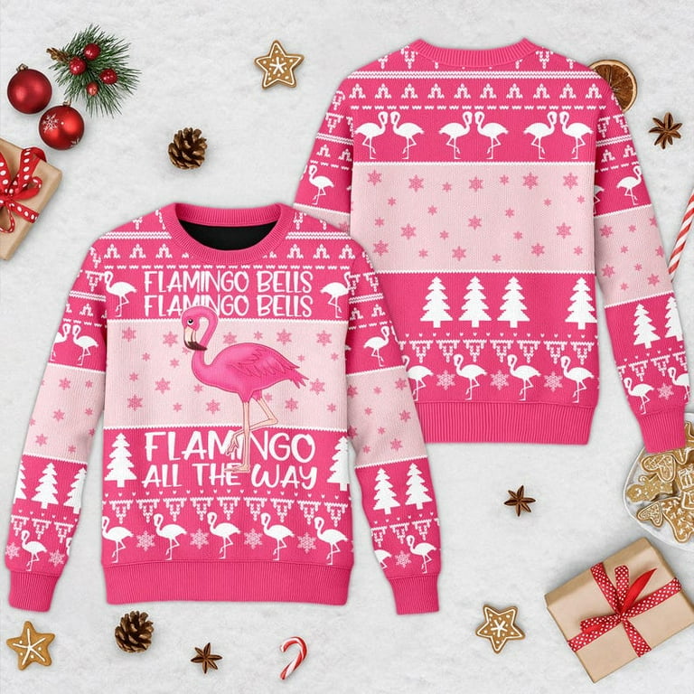 Pink Flamingo Christmas Ugly Sweater, Funny Flamingo Christmas