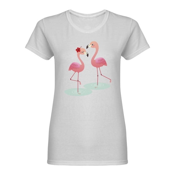 Pink Flamingo Couple Design Shaped T-Shirt Women -Image by Shutterstock, Female Large