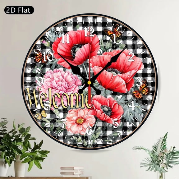 Pink Flamingo Cowboy Hat Welcome Rustic Farmhouse Silent Round Wall Clock