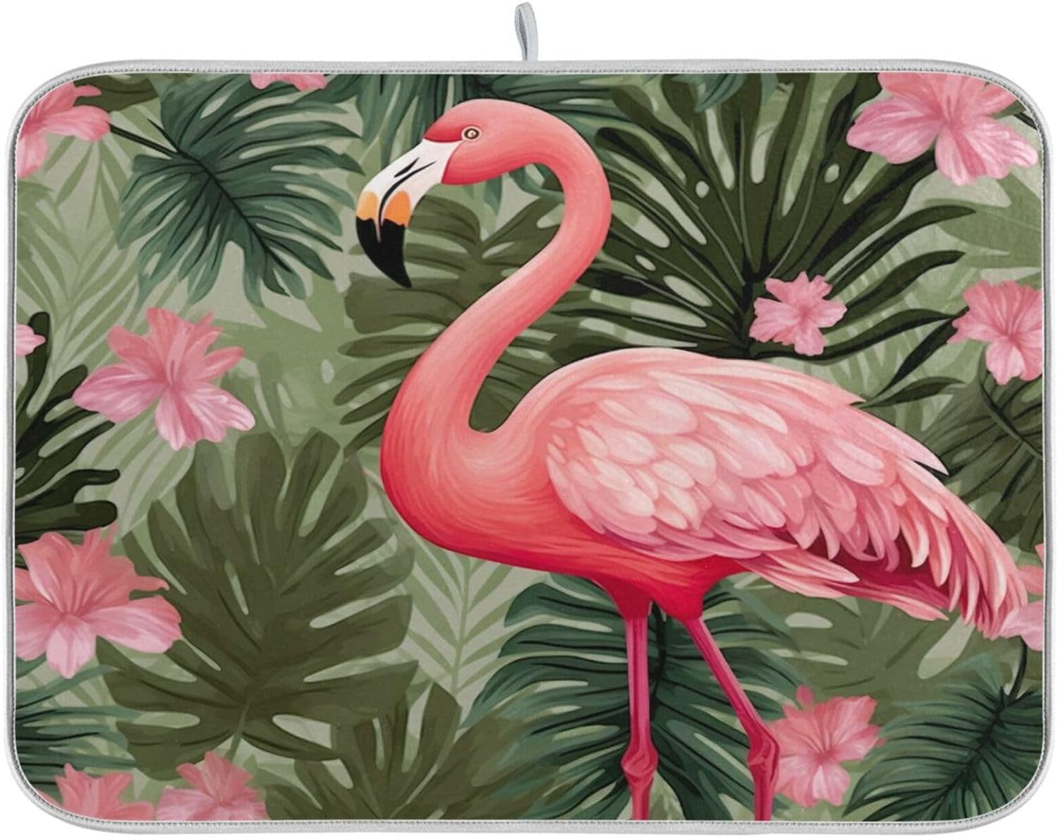 Pink Flamingo Dish Drying Mat, Absorbent Microfiber Pad Protector For