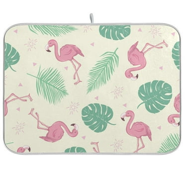 Pink Flamingo Dish Drying Mat Microfiber Kitchen Mats Large Counter Absorbent Dish Pad Drainer Rack 16"x18"
