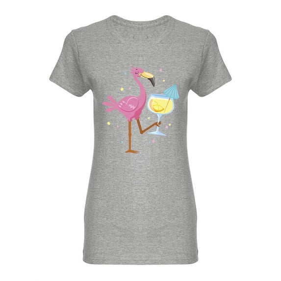 Pink Flamingo Drinking Cocktail Shaped T-Shirt Women -Image by Shutterstock, Female Small