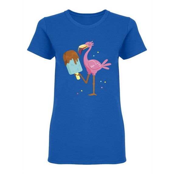 Pink Flamingo Eating Ice Cream Shaped T-Shirt Women -Image by Shutterstock, Female Medium