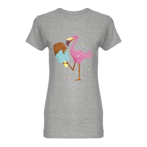 Pink Flamingo Eating Ice Cream Shaped T-Shirt Women -Image by Shutterstock, Female Small