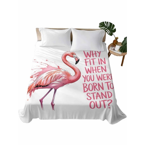 Pink Flamingo Flat Sheet Only Twin Size, Soft Breathable Bed Top Sheets for Mattress, Summer Animal Gradient Watercolor Luxury Bedding Flat Sheets for Home Hotel Bedroom Bed Protection