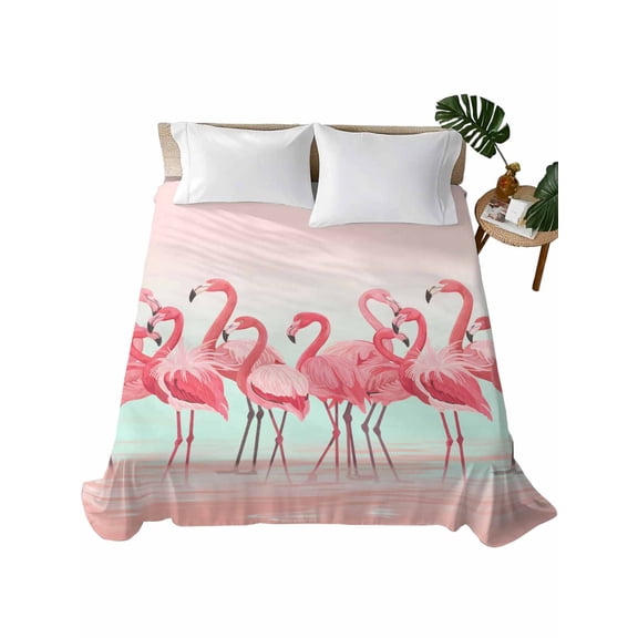 Pink Flamingo Flat Sheets Only Full Size, Soft Breathable Bed Top Sheets for Mattress, Summer Tropical Flamingo Hawaii Animals Luxury Bedding Flat Sheets for Home Hotel Bedroom Bed Protection