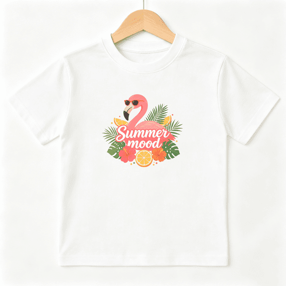 Pink Flamingo Girls Graphic Tee Tropical Summer Mood Beach Style 100% Cotton Kids Short Sleeve T-Shirt 4-13Y