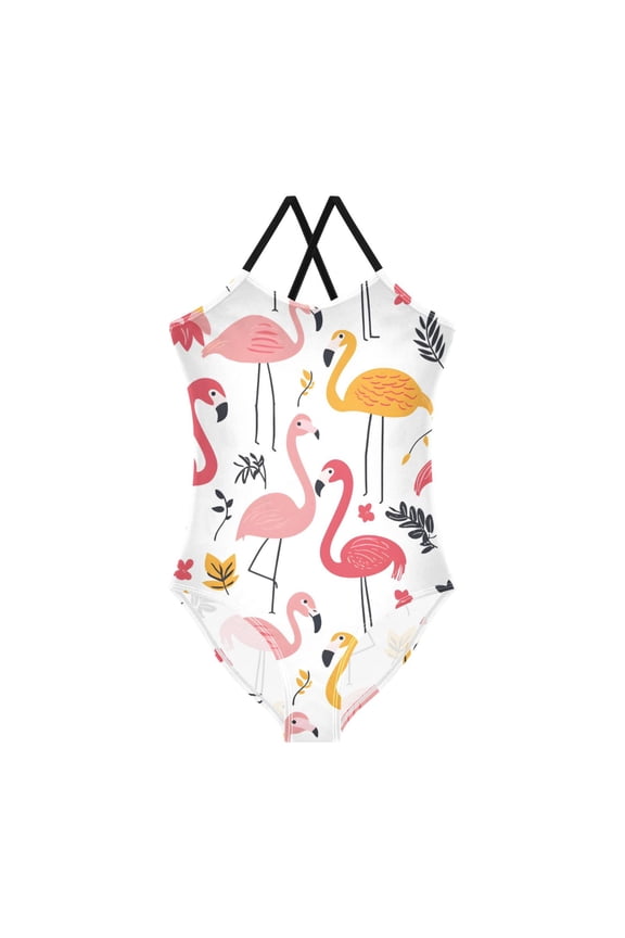 Pink Flamingo Girls' One-Piece Swimwear 3T-10T Soft Stretchy for Beach Pool Water Park