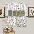 thumbnail image 1 of Pink Flamingo Green Leaf Flower Curtain Tier and Valance Set 3 Piece, Tropical Animal Plant Theme 3-inch Rod Pocket Window Tier Curtains Valance for Kitchen Living Room, 1 of 9