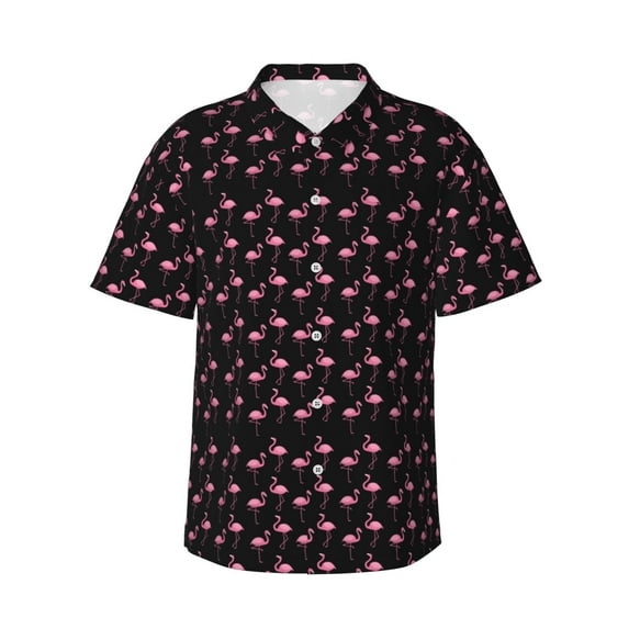 Pink Flamingo Hawaiian Shirts For Men, Summer Short-Sleeve Relaxed-Fit Button-Down Shirts Large