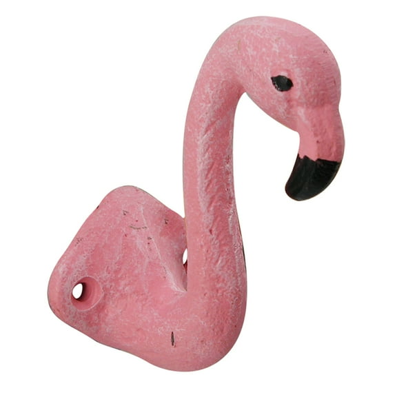 Pink Flamingo Head Single Wall Hook Distressed Cast Iron 4 Inches