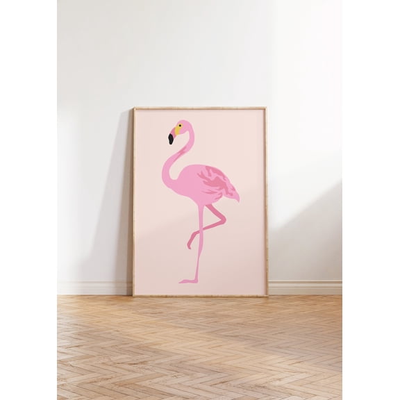 Pink Flamingo Illustration Wall Art Modern Boho Animal Decor, Stretched Canvas Size 16x24