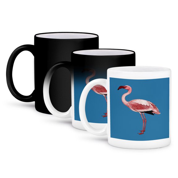 Pink Flamingo Isolated Vector Art On Blue, 11oz Magic Transforming Mug