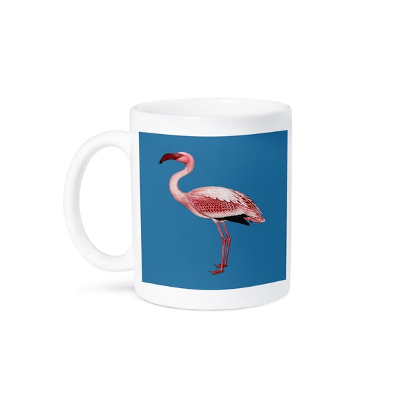 Pink Flamingo Isolated Vector Art On Blue, 11oz Mug