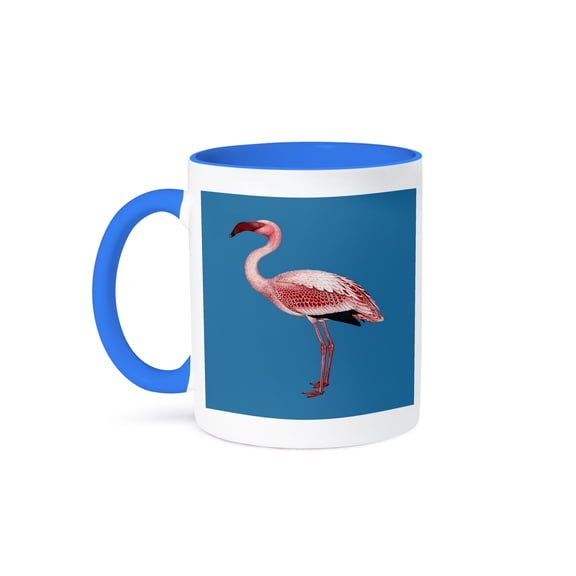 Pink Flamingo Isolated Vector Art On Blue, 11oz Two-Tone Blue Mug