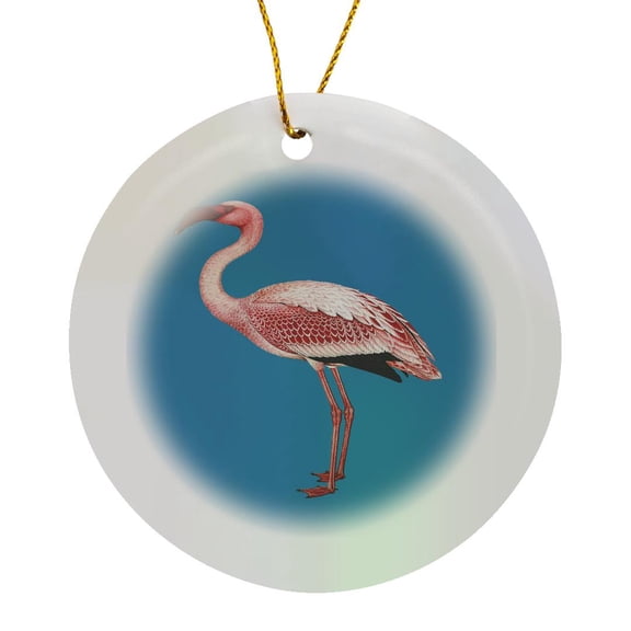 Pink Flamingo Isolated Vector Art On Blue, Circle Porcelain Ornament